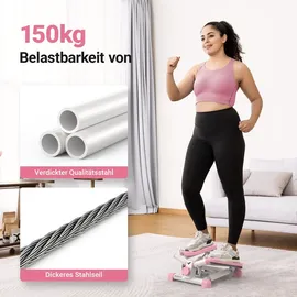 Merach & Mini Stepper 2-in-1 mit LCD-Display – Widerstandsseilen bis 150 kg, Heimtrainer für Beine, Po & Arme, rosa