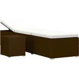 Sonnenliege mit Auflage und Teetisch Poly Rattan Braun