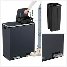 Songmics Mülleimer 2 x 30 Liter, 2 Fächer, Mülltrennsystem, Treteimer, Abfalleimer Küche, 15