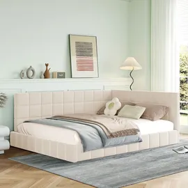 Flieks Polsterbett 140x200cm mit Lattenrost, Tagesbett Schlafsofa mit Verstellbarem Rückenlehne, Doppelbett Gästebett Daybett Jugendbett, Samt, B... - Beige