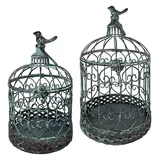 zeitzone Deko Vogelkäfig Dekokäfig 2er-Set Vogel Nostalgie Antik-Stil Grün Grau Vintage