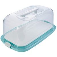 keeeper Kastenkuchenbehälter mit Servierplatte, BPA-freier Kunststoff, 43 x 25 x 18 cm, Gino, eckig aquamarine / transparent, Material: PP/TPE, Kuchentransportbox, Transparent
