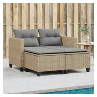 vidaXL Gartensofa 2-Sitzer mit Hockern Beige Poly Rattan