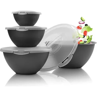 Hausfelder Salatschüssel Set groß mit Deckel, Schüsselset 0,7-6 L in Anthrazit Schwarz, große Schüsseln aus Kunststoff BPA-frei