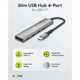 goobay Slim 4-Port USB-Hub, USB-CTM auf USB-CTM, 5 Gbit/s
