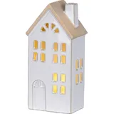 Kaemingk Lumineo Batterie LED Häuschen Weiß halbrundes Fenster 10 x 20,5 cm Prozellan - warmweiß