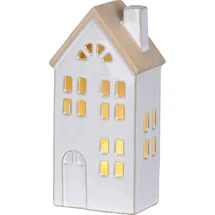 Kaemingk Lumineo Batterie LED Häuschen Weiß halbrundes Fenster 10 x 20,5 cm Prozellan - warmweiß