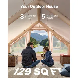 Vevor Aufblasbare Zelte für Camping 4x3x2 m, 5–8 Personen, 300D Oxford Glamping-Zelt mit Ofenanschluss, Handpumpe 2 Türen & 4 Netzfenstern, inkl. Aufbewahrungstasche für einfachen Transport
