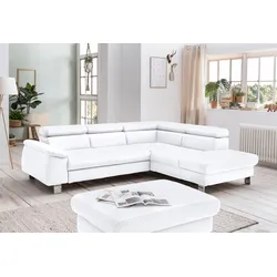 Polstergarnitur COTTA "Komaris L-Form", weiß, B:249cm, Sitzmöbel-Sets, Set bestehend aus: Ecksofa mit Kopfteilverstellung & Hocker