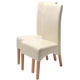 2er-Set Stuhl Latina, Esszimmerstuhl Lehnstuhl, Leder ~ creme, helle Beine