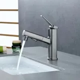 Lablanc - Grauer Badezimmer-Wasserhahn mit herausziehbarer Brause, Waschbecken-Mischbatterie, 3 Wasserflussmodi, Handwaschbrunnen-Wasserhahn,