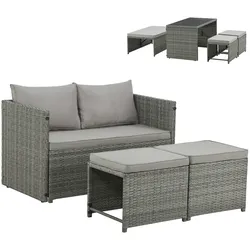 SVITA ATHINA Sitzgruppe Outdoor Gartenmöbel Set Balkonmöbel Polyrattan Grau