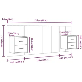 vidaXL Kopfteil mit Nachttischen Räuchereiche Holzwerkstoff