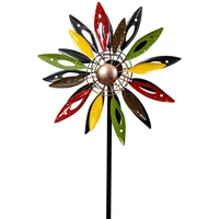 Levandeo Gartenstecker Metall Windrad H120cm Blume Bunt Gartendeko Windmühle