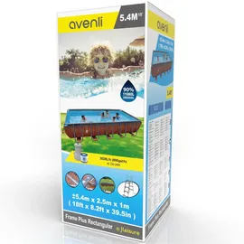 Avenli Frame Plus Stahlrahmenpool Set Rechteckig 540 x 250 x 100 cm Braun mit CleanPlus Filterpumpe Sicherheitsleiter und Reparaturaufkleber