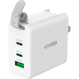 j5create 65-Watt-GaN-USB-C-Reiseladegerät mit 3 Anschlüssen, einschliesslich austauschbaren Netzsteck 65 W), USB Ladegerät, Weiss