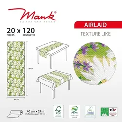 MANK Tischläufer Airlaid Nadine, 40 cm x 24 m, 1 Stück - Tischtuch Frühling Sommerwiese Margeriten Lavendel