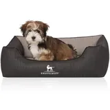 Knuffelwuff Orthopädisches Hundebett Outback aus laser-gestepptem Kunstleder schwarz/ grau M-L