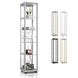 K-Möbel Sammlervitrine (176x37x33cm) - Made in Germany - Vitrinenschrank Silber/Alu mit 4 höhenverstellbaren Glasböden, Spiegel & Schloss - Glasvitrine Stehend - Display Cabinet
