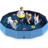 HaoVrisn Hundepool Große Hunde, Planschbecken für Kinder und Hunde, Hundepool 160 * 30CM Faltbar, rutschfeste und Verdickt PVC, Plantschbecken mit Flicken und Ablassventil