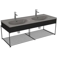 Vitra Equal Doppelmöbelwaschtisch-Set 66066 132,5x52cm, Möbelwaschtisch asymmetrisch, steingrau matt,