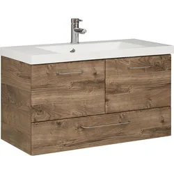 Waschtisch SAPHIR "Quickset Mineralmarmor-Waschtisch mit Unterschrank, 99 cm breit", braun (eiche ribbeck, eiche ribbeck, eiche ribbeck), B:99cm T:45cm, Mineralguss, Spanplatte, Waschtische, Wachplatz, Griffe Chrom Glanz, inkl. Türdämpfer, 2 Türen, 1 Schublade