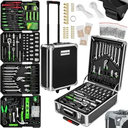 tectake® Werkzeugkoffer, 1200-teilig, übersichtliche Anordnung auf 4 Ebenen, mit Klappgriff und Teleskopgriff
