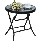 PHIVILLA Klappbar Runder Beistelltisch Glas aus Metall Gartentisch Kaffeetisch Klein Balkontisch wetterfest pflegeleicht für Balkon Garten Terrasse Wohnzimmer