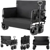 Veitoalioy Bollerwagen Strand Handwagen, Faltbar Gartenwagen, es kann auch zum Einkaufen die Sich an alle Gelände anpassen können, Camping, Angeln usw, Ausgestattet mit Tankrädern (LY008-BLACK-J)