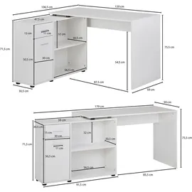 KADIMA DESIGN Design Eckschreibtisch mit Regal Weiß 120 x 75,5 x 106,5 cm, Moderner Büro-Schreibtisch, Computer-Tisch Arbeitszimmer, Winkelschreibtisch Home