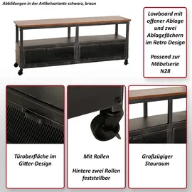 MCW N28 Lowboard 55x130x36cm Schwarz/Natur Holz/Metall