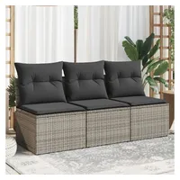 vidaXL Gartensofa mit Kissen 3-Sitzer Grau Poly Rattan