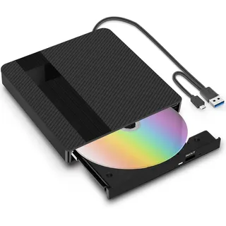 BNEHHOV Externes CD/DVD Laufwerk Extern mit USB 3.0 Type-C Externer DVD Brenner CD/DVD +/-RW Tragbar Laufwerk für Laptop Desktop PC und Mac OS für MacBook für Windows 11/10/8/7/XP Linux OS