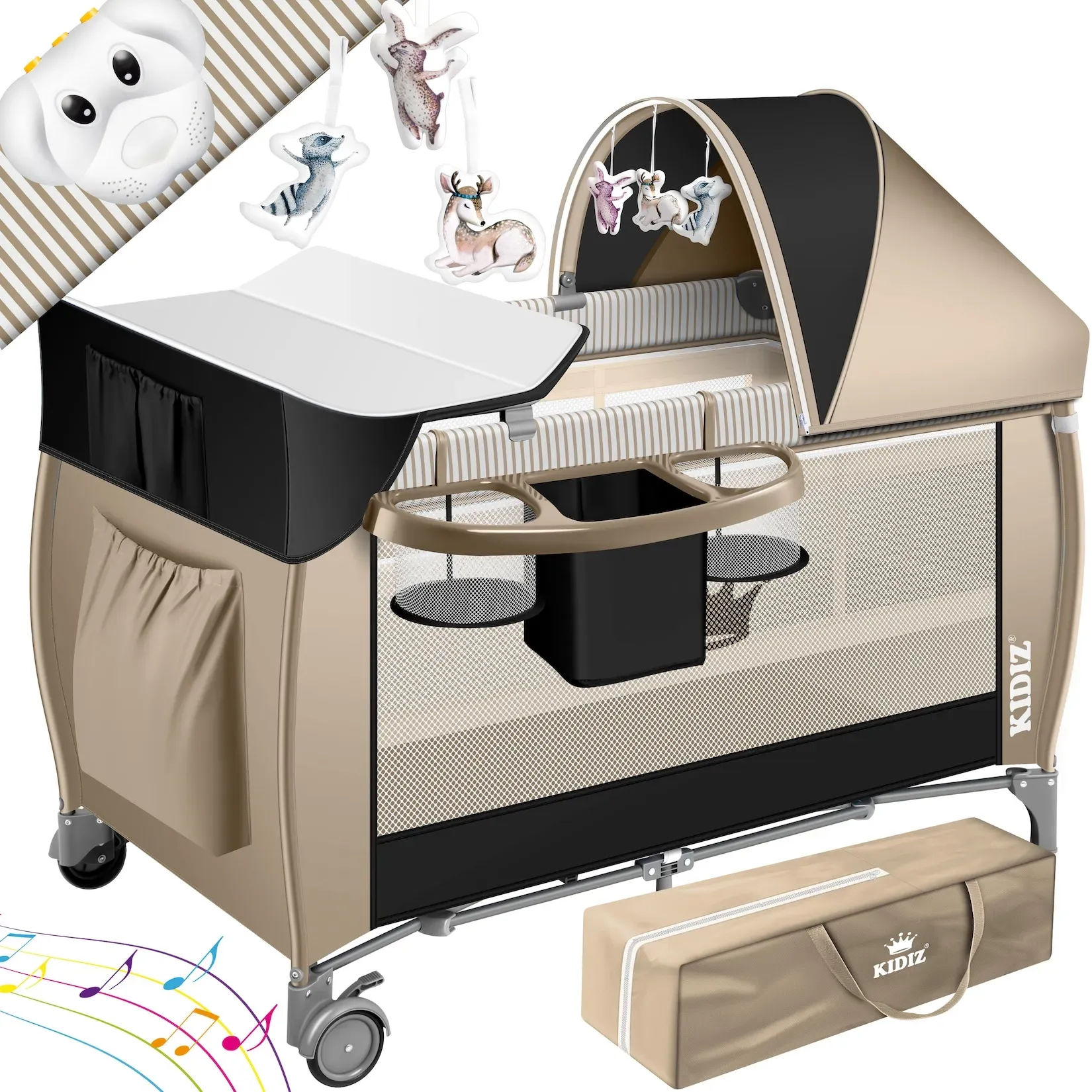 KIDIZ® Babybett 3 in 1 Reisebett Kombi Set Baby Bett mit Wickelauflage Moskitonetz Laufstall Baby ab Geburt bis 15 kg luftige Seitenwände mit Seiteneingang Tragetasche zusammenklappbar