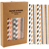 EXCEART 100 Stück Halloween-Strohhalme Papier Schwarz Und Orange Gestreiftes Druckpapier Trinkhalme für Halloween-Partyzubehör