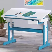 Interlink Kinderschreibtisch Pijii 120 x 60 cm Kiefer massiv weiß lackiert petrol