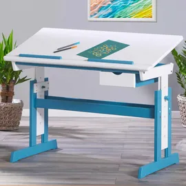 Interlink Kinderschreibtisch Pijii 120 x 60 cm Kiefer massiv weiß lackiert petrol