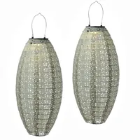 MARELIDA LED Solar Lampion oval Blumenmuster grün 40cm Balkon