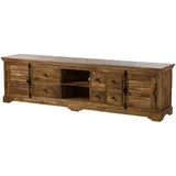 Massivmoebel24 Rodez TV-Lowboard 220x45x60 cm Dunkelbraun Geölt Holz, Metall, Massivholz