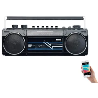 auvisio Kassettenrecorder: Retro-Boombox mit Kassetten-Player, Radio, USB, SD & Bluetooth, 8 Watt (Retro Kassettenrecorder, Radiokassettenrecorder, Kassettendeck)