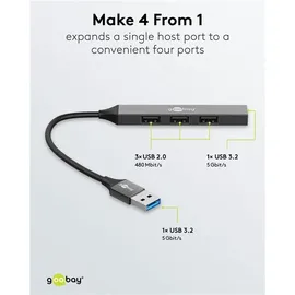 goobay Slim 4-Port USB-Hub, USB-A auf USB-A, 5 Gbit/s