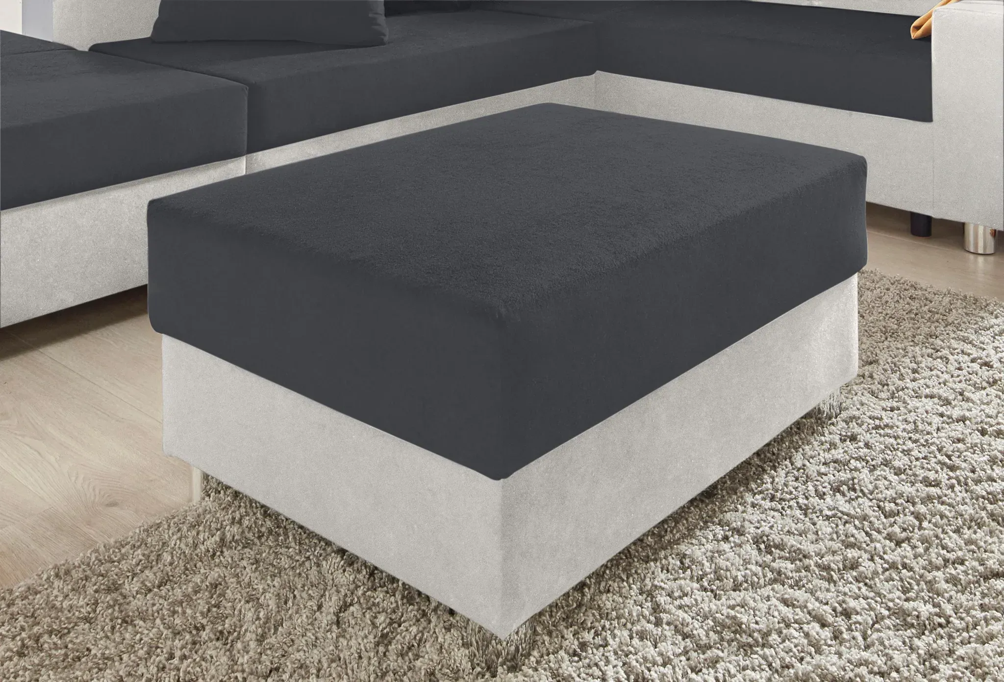 Hocker COLLECTION AB "Paris", silber (silber, anthrazit), B:92cm H:42cm T:70cm, Microfaser PRIMABELLE (100% Polyester) / Struktur (100% Polyester), Kunstleder SOFTLUX / Struktur (100% Polyester), Microfaser PRIMABELLE (100% Polyester), Hocker, mit Federkern