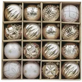 Valery Madelyn Weihnachtskugeln Set 16 TLG 8cm Plastik Christbaumschmuck Gold Weiss
