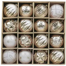 Valery Madelyn Weihnachtskugeln Set 16 TLG 8cm Plastik Christbaumschmuck Gold Weiss
