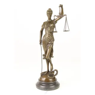 Decoratie Bronzefigur Skulptur Motiv: Justitia mit Waage und Schwert auf Marmorsockel Bronze Höhe 39,5 cm 2,8 kg