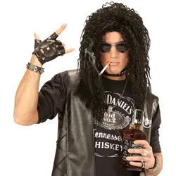 Gewellte Rockerperücke Schwarz - OS