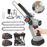 Mini Kettensäge mit Akku 8 Zoll Akku Kettensäge mit Ölpumpen 21V Handkettensäge Akku Bürstenlose Kettensäge Elektro mit Links/Rechts Sicherheitsverriegelung und Werkzeuglose Kettenspannung, Grey,c