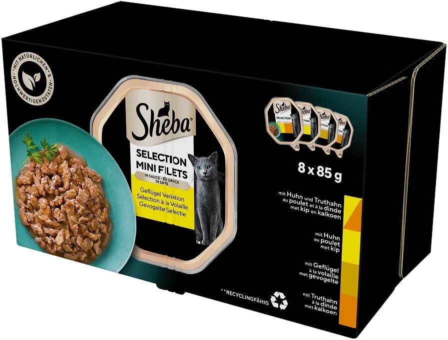 SHEBA Selection Schalen mit Geflügelaromen 32x85 g in Sauce mit Huhn und Pute, Huhn, Geflügel, Pute