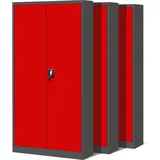 Jan Nowak 3er Set Aktenschrank C001H Büroschrank Metallschrank Stahlschrank Werkzeugschrank Stahlblech Pulverbeschichtet Flügeltürschrank Abschließbar 195 cm x 90 cm x 40 cm (anthrazit/rot)