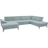 Wohnlandschaft SIT & MORE "Scorpio U-Form", blau (aqua), B:353cm H:85cm T:236cm, Sofas, Wohnlandschaft, inklusive Sitztiefenverstellung, mit Kopf- und Armteilverstellung
